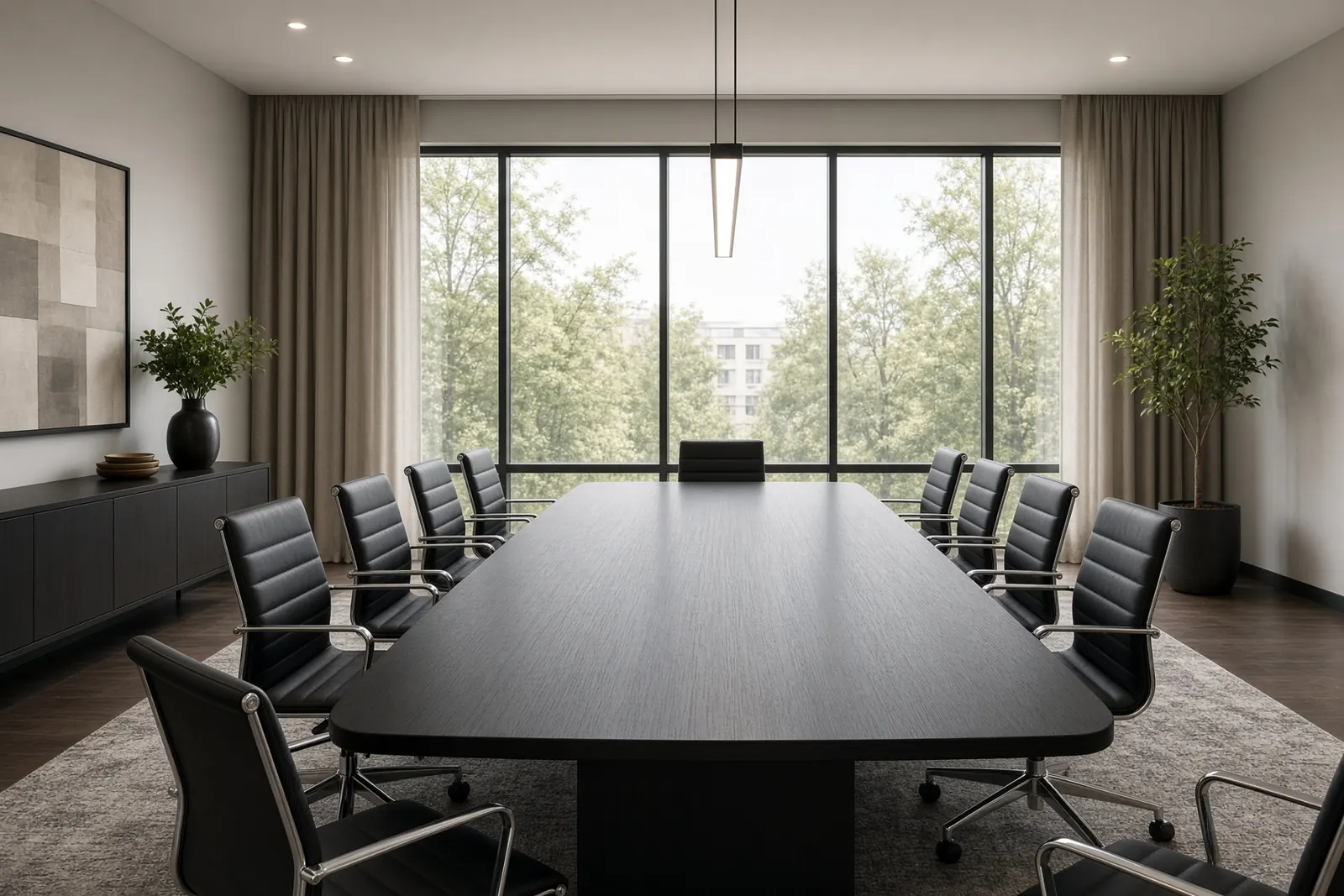 Conference room with a linear pendant light